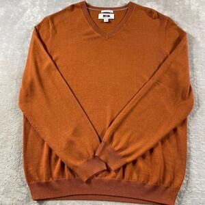 Joseph Abboud Sweater Mens XL Orange Extra Fine Merino Wool V Neck Holiday